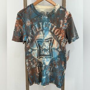 Affliction American Customs Cloverfield T-Shirt Distressed Skull Size S NWT Y2K